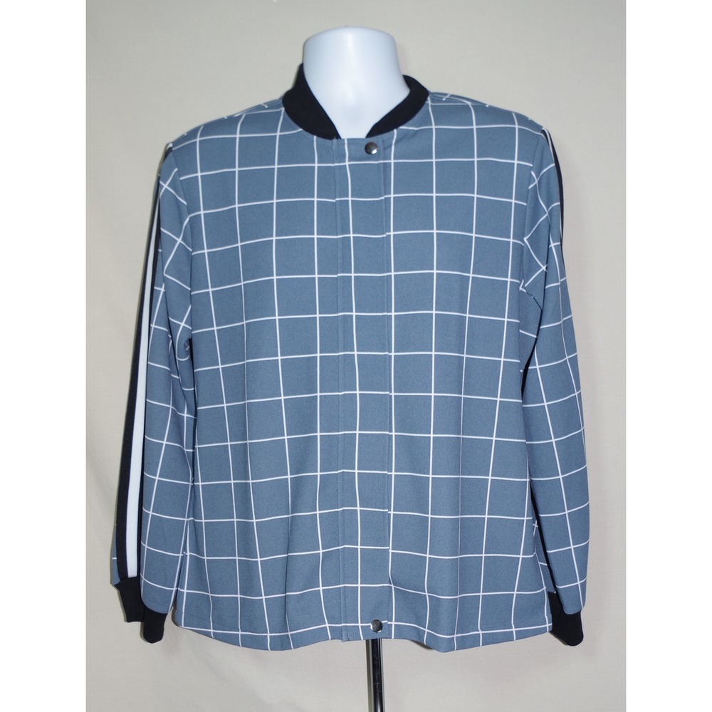 Antthony Original Men's Size M Blue Grid Bomber Jacket Stripe Sleeve KJ26-122AM